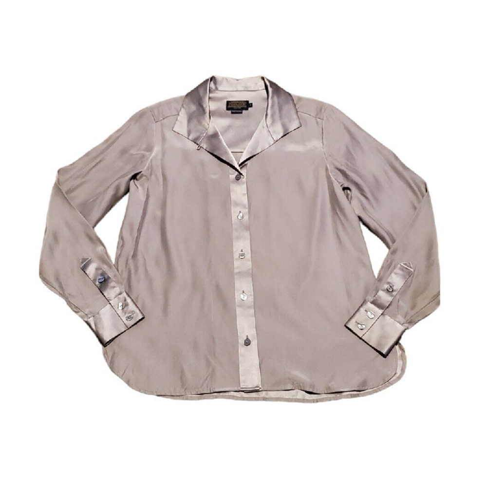 Pendleton Gray Silk Blouse Top Button Front Long … - image 1